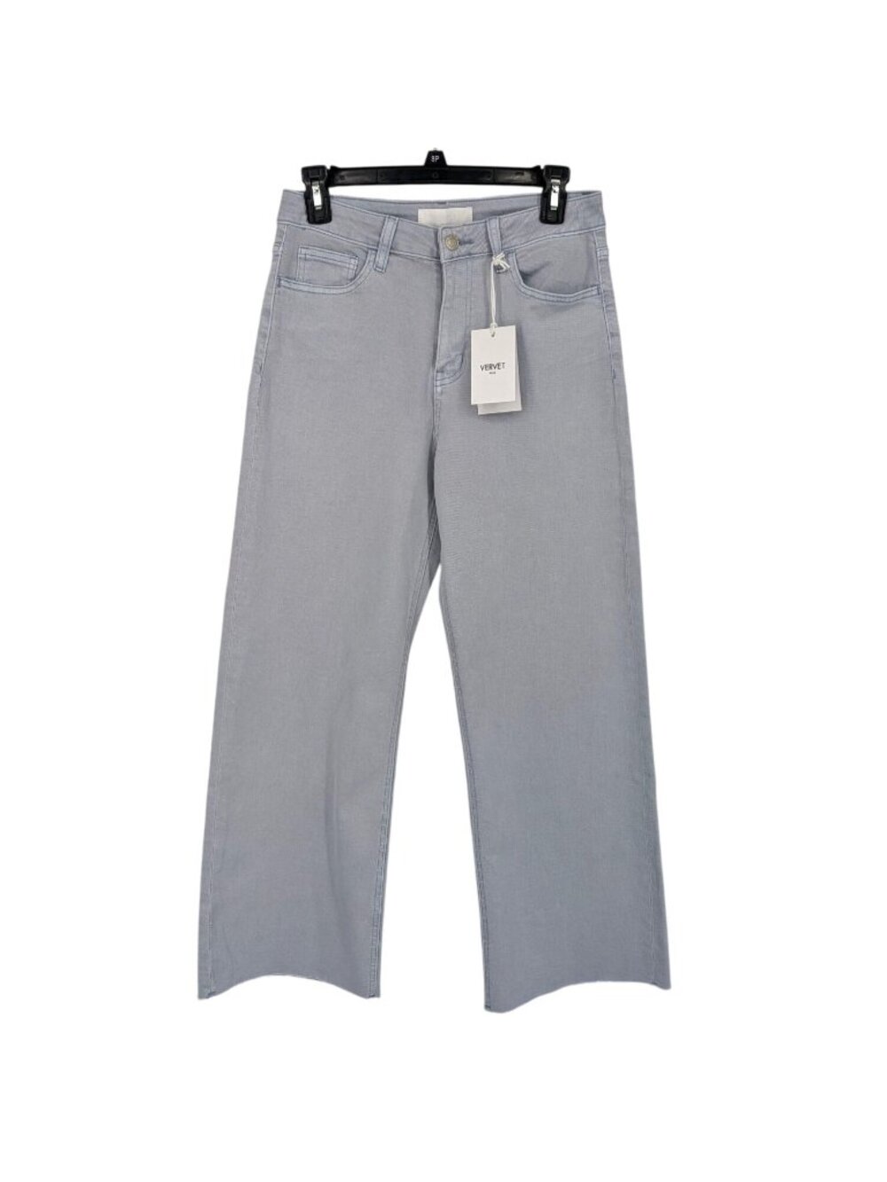 Vervet High Rise Wide Leg Denim Jeans Minimalist Raw Hem Cropped Stretch Size 28